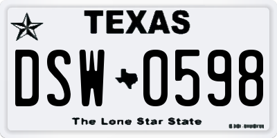 TX license plate DSW0598