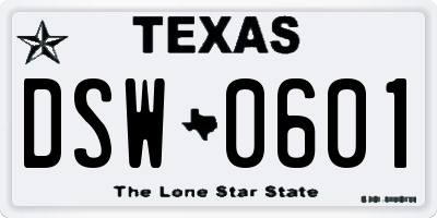 TX license plate DSW0601