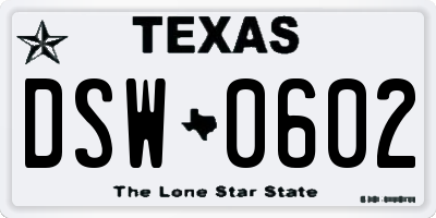 TX license plate DSW0602