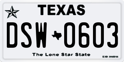 TX license plate DSW0603
