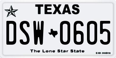 TX license plate DSW0605