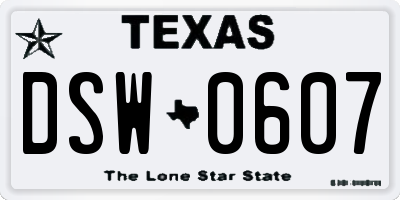 TX license plate DSW0607