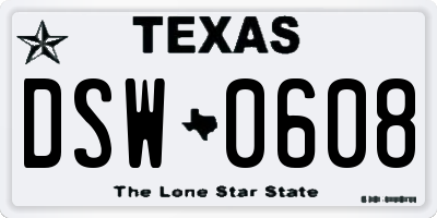 TX license plate DSW0608