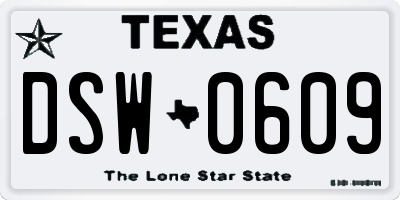 TX license plate DSW0609