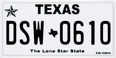 TX license plate DSW0610