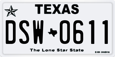 TX license plate DSW0611