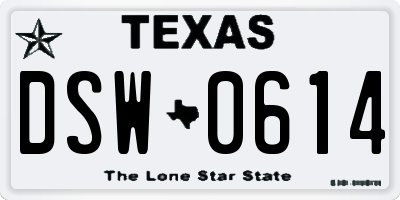 TX license plate DSW0614