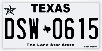 TX license plate DSW0615