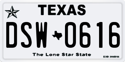 TX license plate DSW0616
