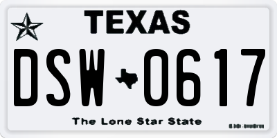 TX license plate DSW0617