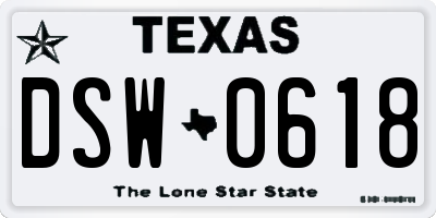 TX license plate DSW0618