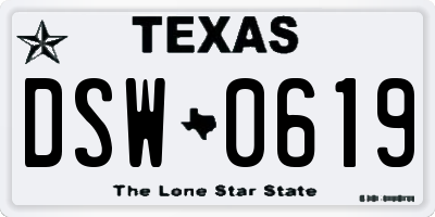 TX license plate DSW0619