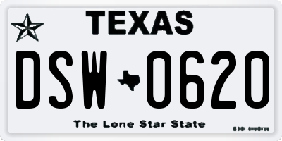 TX license plate DSW0620