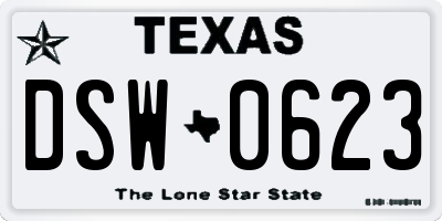 TX license plate DSW0623