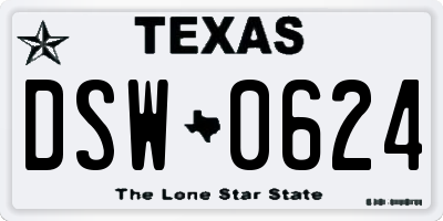 TX license plate DSW0624