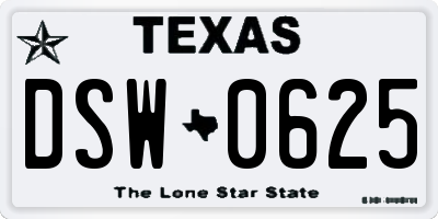 TX license plate DSW0625