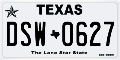 TX license plate DSW0627