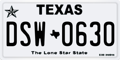 TX license plate DSW0630