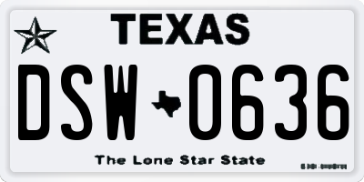 TX license plate DSW0636