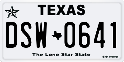 TX license plate DSW0641