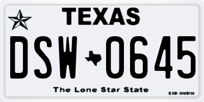TX license plate DSW0645