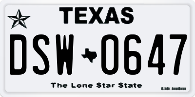 TX license plate DSW0647