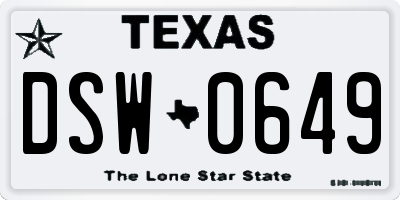 TX license plate DSW0649