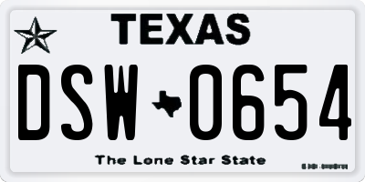 TX license plate DSW0654