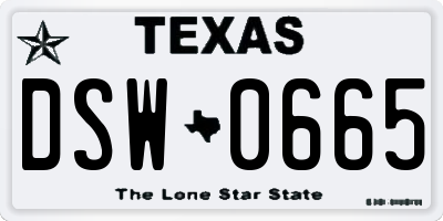 TX license plate DSW0665