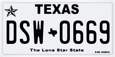 TX license plate DSW0669