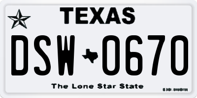 TX license plate DSW0670
