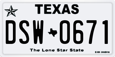 TX license plate DSW0671