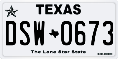 TX license plate DSW0673