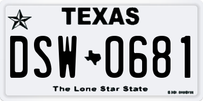 TX license plate DSW0681