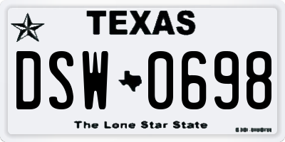 TX license plate DSW0698