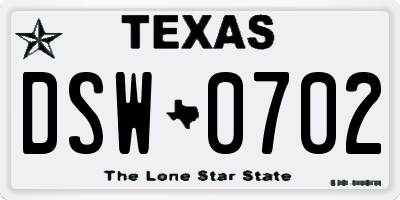 TX license plate DSW0702