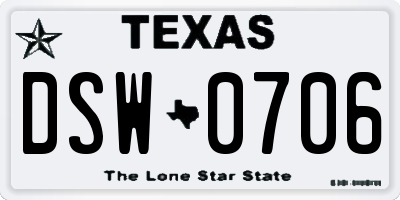 TX license plate DSW0706
