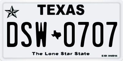 TX license plate DSW0707
