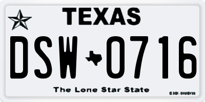TX license plate DSW0716
