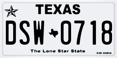 TX license plate DSW0718