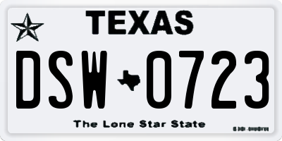 TX license plate DSW0723