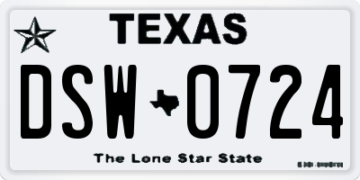 TX license plate DSW0724