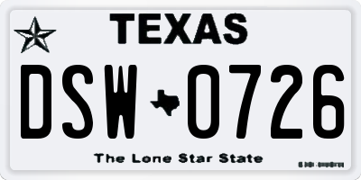 TX license plate DSW0726