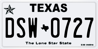 TX license plate DSW0727