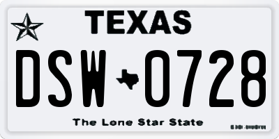 TX license plate DSW0728