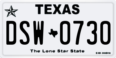 TX license plate DSW0730