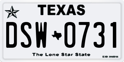 TX license plate DSW0731