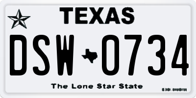 TX license plate DSW0734