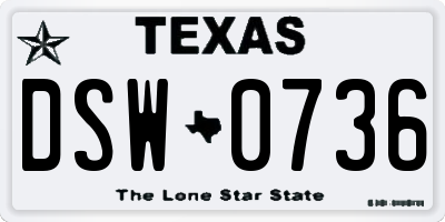 TX license plate DSW0736