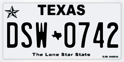 TX license plate DSW0742